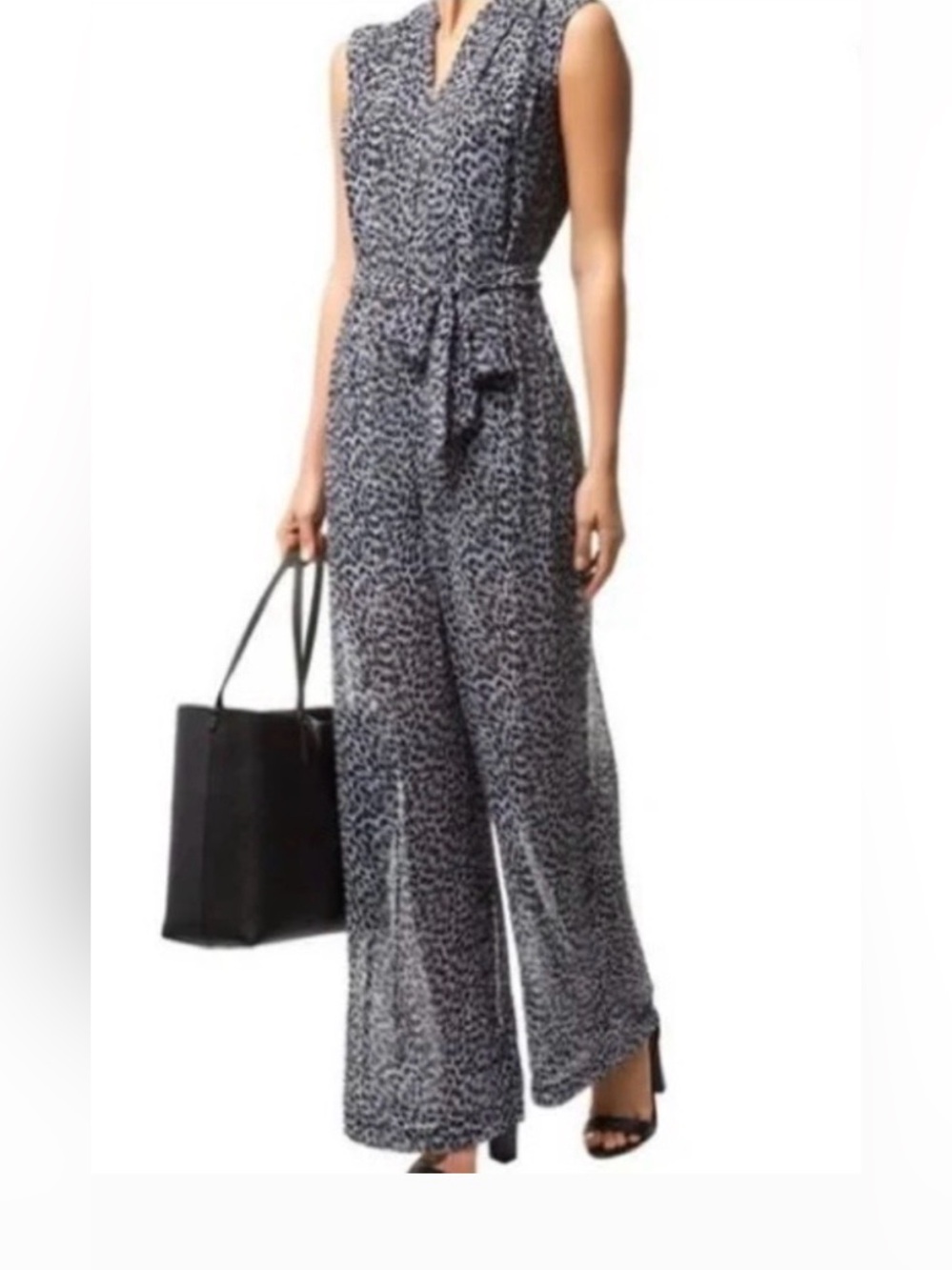 Tory Burch Black and Cream V‑Neck Printed Jumper